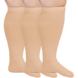 3 Pairs of Medical Compression Stockings for Men and Women, 20-30 mmHg, Thick Calf Support Stockings for Medical Varicose Veins Edema Flight, 3 x beige