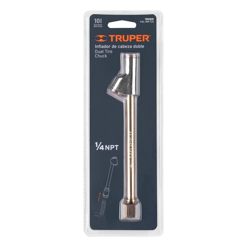 Truper VAL-INF-1/4, Válvula inflador cabeza doble, cuerda 1/4 NPT
