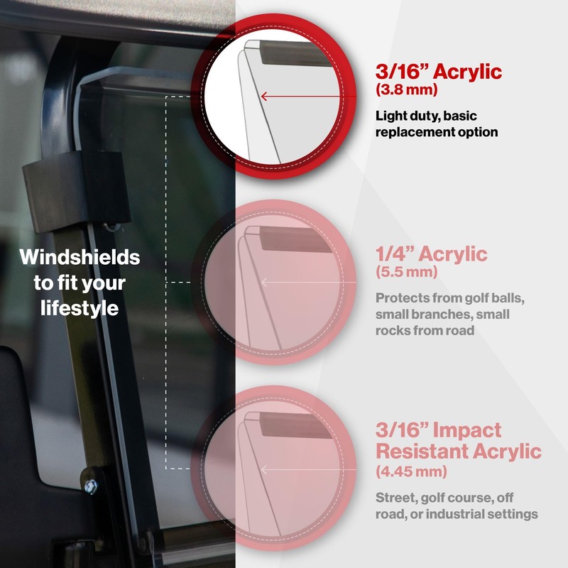 Red Dot Clear Fold-Down Windshield Compatible with Advanced EV1 Golf