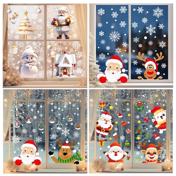 TYXHXTF 16 Sheet Christmas Window Stickers, Santa Claus Reindeer Snowflakes