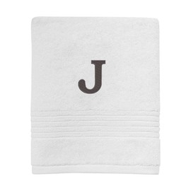 Avanti Linens - Monogram Embroided Hand Towel, 100% Cotton Bathroom Decor, J, White/Gray