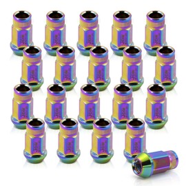 AJP Distributors 20 Piece Universal M12x1.25 Open End Aluminum Lug Nuts, 20pc M12 x 1.25MM Lug Nut Set Wheels Rims JDM VIP Kit Neo Chrome