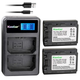 Kastar Battery 2 Pack and LCD Dual Charger for Sony NP-FZ100 BC-QZ1 and Sony Alpha 9, Alpha A9, Alpha 9R, Alpha A9, Alpha A9R, Alpha a9S, Alpha A7R III, Alpha A7R3, Alpha ILCE-7RM3 Camera