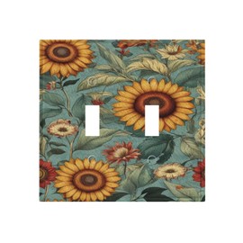 Azjincos Decorative Art Light Switch Covers Sun Flowers 2 Gang Double Toggle Wall Plate Decorative Switchcover Electrical Switchplate