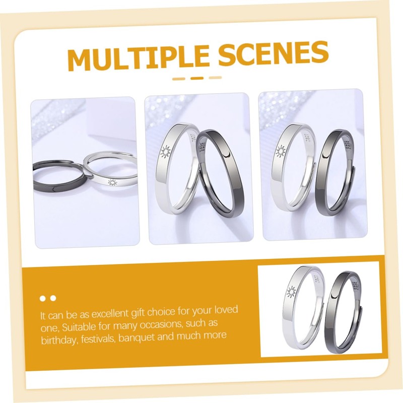 SAFIGLE 1 Pair Adjustable Sun and Moon Couple Rings for
