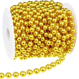 YUNSTK 15M Bead Garland for Christmas Tree, Christmas Bead Chain, Gold Bead Garland, Pearl Garland String for Craft Xmas Tree Wedding Decorations 5mm*15m