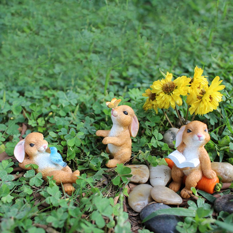5pcs Bunny Figurines Cute Style Resin Material Decorative DIY Micro