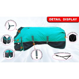 Majestic Ally 600 D Ripstop Nylon Horse Turnout Blanket with Waterproof, Heavyweight Coverage, Rain and Weather Resistant for Fall, or Cold Winter Weather, 250 GSM Fill Turquoise Black, 74 - Inch