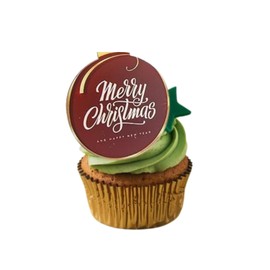 Merry Christmas UV Printed Acrylic Cupcake Toppers - Christmas Bauble Edition by 3 LITTLE DESSERTS- Pack of 6
