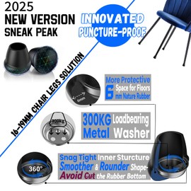 Ø16-19mm Metal Chair Leg Floor Protectors - Puncture-Proof Rubber Chair Leg Caps - 32 Pcs Round Black Covers - Small Rubber Feet Tips Ferrule Stopper