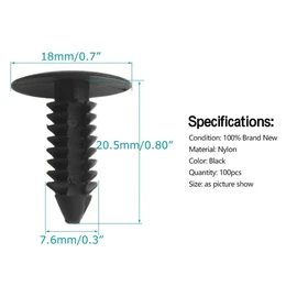 7mm 100 Pcs Auto Car Fender & Bumper Shield Fastener Clips for GM #1605396, 1595864; Chrysler 6030441; Ford 388577S, W705589-S300