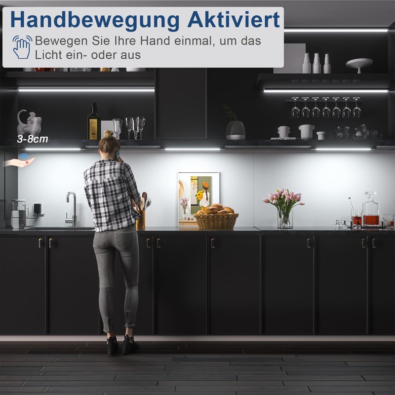 WOBANE Under-Unit Light Kitchen LED Dimmable, Hand Motion Activated, Bright