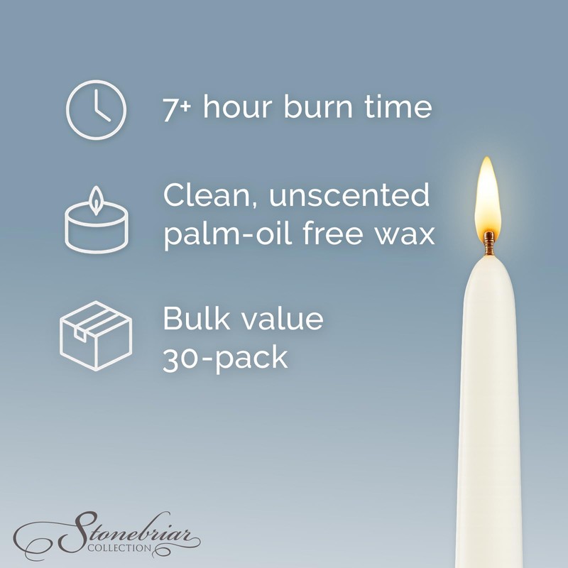 Stonebriar Tall 10" White Unscented 30 Count Taper Candles, 7