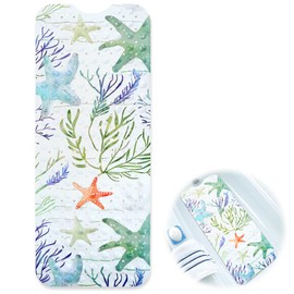 MOAMUN Bath Mat for Tub for Kids, Non Slip Bathtub Mat with Drain Holes and Strong Suction, Machine Washable Shower Slip Mat for Bathroom Tubs (Green Starfish)