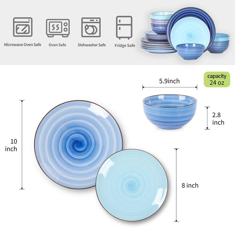 Selamica Ceramic Dinnerware Sets for 6, 18 Pieces Plates and