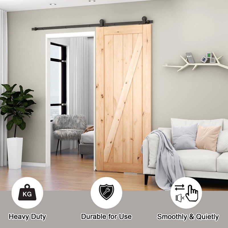 CCJH 5FT Sliding Barn Door Hardware Kit, Heavy Duty, Smoothly