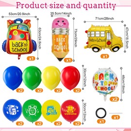 21pcs Back to School Balloons Party Decorations - 28 Inch Foil School Classroom Balloons Bus/Pencil Designs + 12 Inch Latex Balloons for Classroom Party Decor