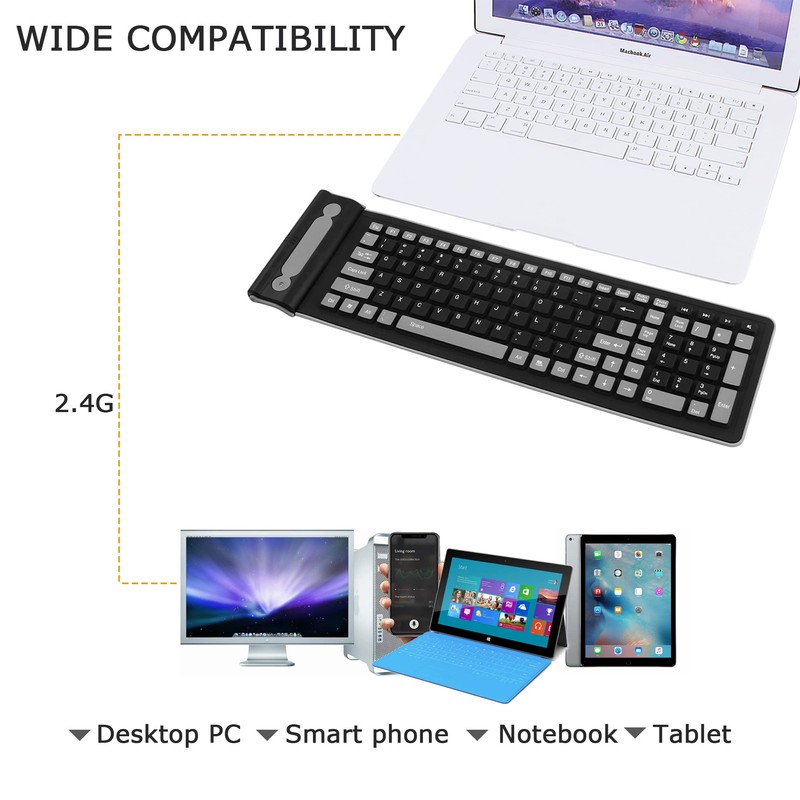 Wireless Silicone Keyboard Foldable Rollup Flexible Keyboard Full Size 107