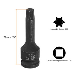 QUARKZMAN T55 Torx Bit Socket Spanner 1/2 Inch Drive 6-Point Torx Star Screwdriver Socket Adapter CR-MO Steel Extension Impact Bit Socket Wrench