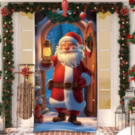 LOKIPA Christmas Door Cover, Front Door Covers Christmas Door Decorations Xmas Santa Claus Door Cover Santa Background Banner for Xmas Holiday Decor (35.4X70.9Inch)