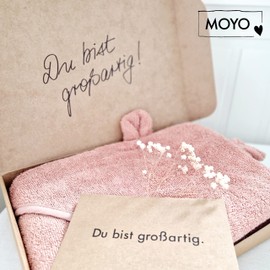 MOYO Hooded Towel with Ears in Pink, 75 x 75 cm, Toddler & Baby Bath Poncho Made of 100% Terry Cotton, Baby Towel with Hood, Soft Baby Bath Towel, Washable Hooded Towel Baby