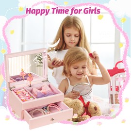 Miratino Music Jewelry Box Gifts for Girls,Wooden Kids Jewelry Boxes & Organizers with Spinning Dancer, Musical Jewelry Storage Gift for Little Girl Toddler Christmas Birthday New Year(Pink)