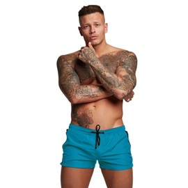 Mens Swim Trunks Quick Dry Swimwear Zipper Pockets, Swim Shorts with Mesh Lining Blue-Green