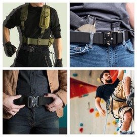 Kuesn Men's Tactical Belt, Work Belts for Men Military Webbing Riggers Web Belt Heavy-Duty Quick-Release Buckle for Military Work Outdoor Sports and Daily Casual Using (2, Black)