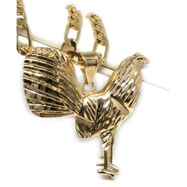 Gold Plated Chicken Rooster Pendant Necklace Figaro 26" 5mm Gallo Medalla Oro Laminado