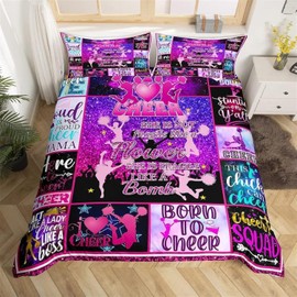 feelingyou Cheerleader Bedding Set, Girls Dance Purple Bedding Set, 135 x 200 cm, Stylish Checker Bed Set for Children, Boys, Girls, Teenagers, 2 Pieces, Zip, Microfibre