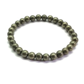 LKBEADS Unisex gem green pyrite 6mm round smooth beads stretchable 7 inch bracelet for men,women-Healing, Meditation,Prosperity,Good Luck Bracelet