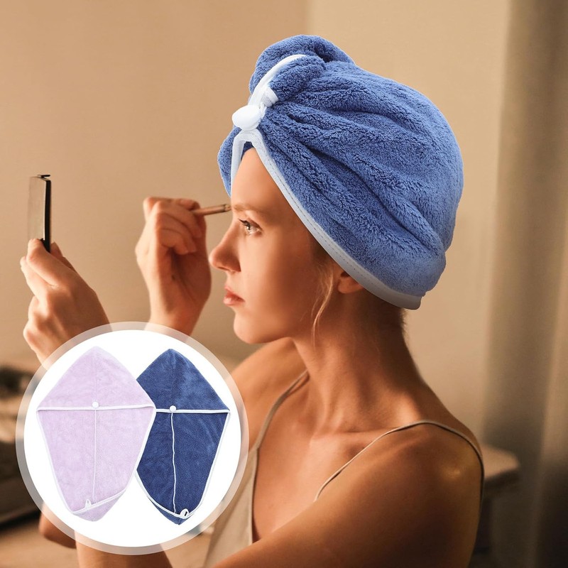 INOOMP Toallas Cabello de Microfibra Ultrafinas 2piezas Azul y Púrpura