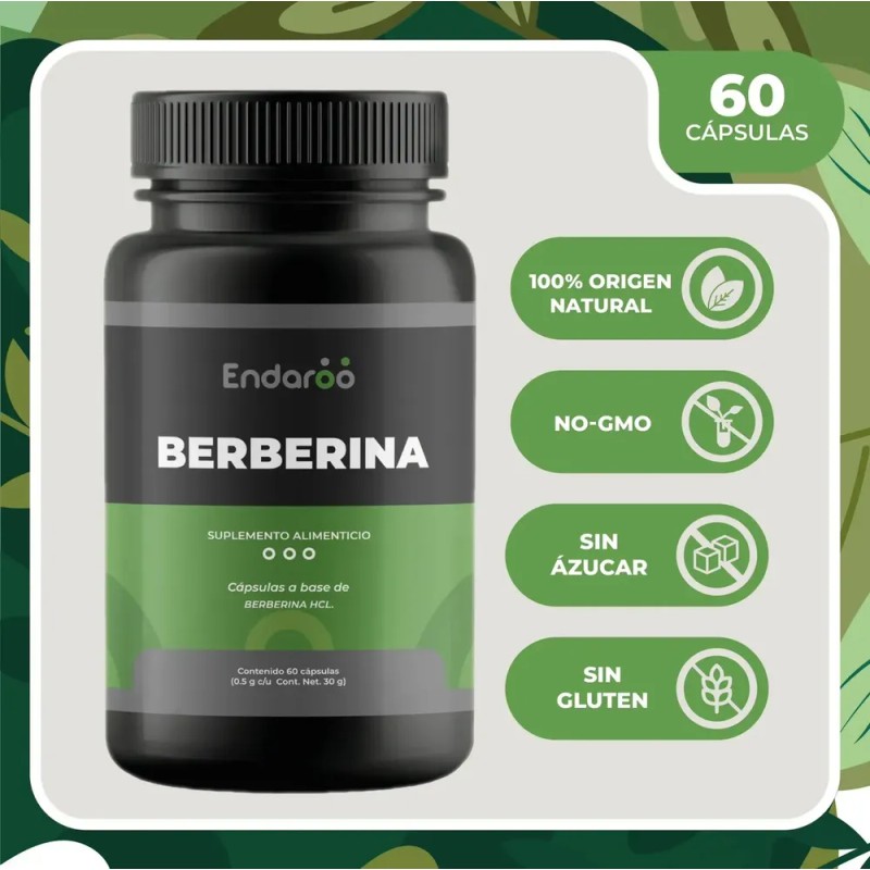 Berberina 500 mg 60 Cápsulas Vegetales Sin Sabor Endaroo Pack