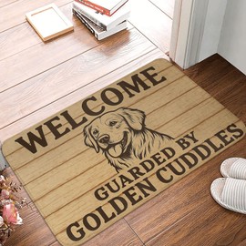 dorado Retriever Welcome - Tapete rústico para puerta de interior, con temática de perro para entrada, alfombra antideslizante para exteriores, hogar, cocina, decoración de sala de estar, alfombras de