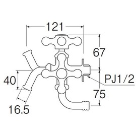 SANEI JF12YK-13 All-Purpose Double Mouth Horizontal Faucet Cross Handle for Cold Areas