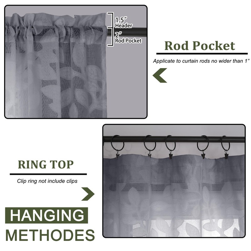 OVZME Grey Sheer Curtains 84 inches Long 2 Panels for