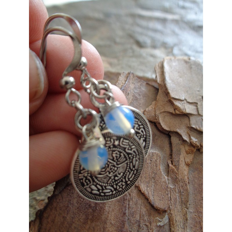 ✿ MONDSTEIN OPAL BOHO ETHNO SCHEIBE ✿ wunderbare Ohrringe