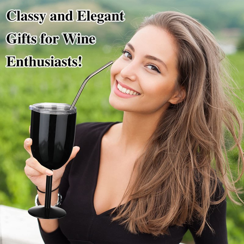 Stemmed Stainless Steel Wine Glasses with Lid Double Wall Insulated