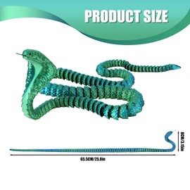 3D Printed Snake, 25.8in 3D Printed Fidget Animal Flexible Articulated Snake Toy Novelty 3D Printed Cobra Home Office Decor Executive Desk Toys for Autism Kids & Adults (Blue Green)