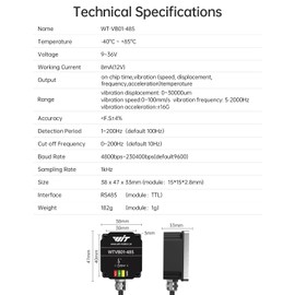 [RS485 Modbus Vibration Sensor] WTVB01-485 IP68 Waterproof Transducer Ar-Duino, 3-Axis Acceleration Angular Velocity Vibration(Amplitude+Frequency+Displacement+Speed) Detector, Motor Monitor Module