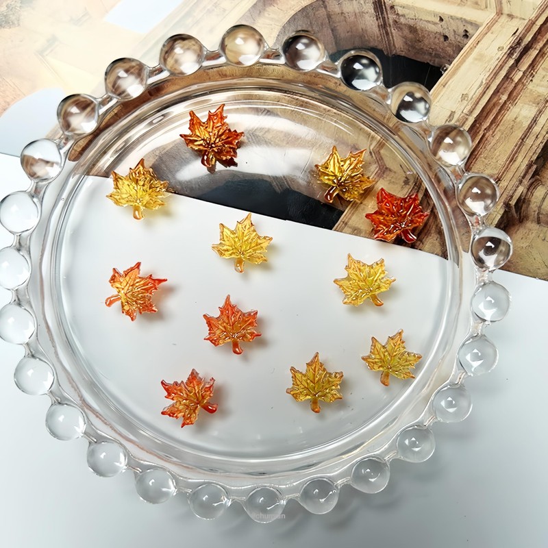 200Pcs Fall Nail Charms Autumn Maple Leaf Nail Rhinestones Flat