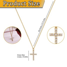 ZesNxj Cross Chain Gold, Cross Chain Gold Women's Elegant Gold-Plated with Cubic Zirconia, Cross Chain Filigree Pendant Necklace for Women Gift Idea