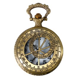 JewelryWe Vintage Brass Pocket Watch with Compass Necklace Twelve Constellation Clock for Mother Day Gift, 31.5 Inch Chain