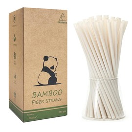 100% Biodegradable Bamboo Pulp Straws 6 x 197mm, 240 Pack Natural Bamboo Fiber Straw Disposable Drinking Straws for Hot/Cold Drinks, Heat-Resistant & No Soggy