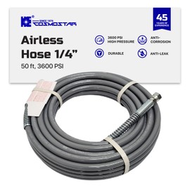 Cosmostar 1/4" x 50 feet Super Flexible Airless Sprayer Hose - 3600 PSI Max Pressure, Durable & Universal Fit Whip Hose