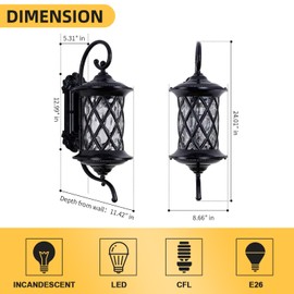 NLIEOPDA Large Dusk to Dawn Sensor Outdoor Wall Sconce,19.68" H Vintage Exterior Light Fixture with IP65 Waterproof,Classical European Style Porch Light with Water Glass for Front Door Balcony Porch
