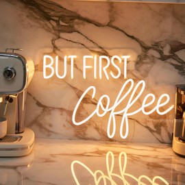 BUT FIRST Coffee Neon Sign - Adjustable Brightness LED Coffee Bar Sign for Coffee Shops, Home Bars, and Bedroom Decor, Modern Coffee Bar USB Powered