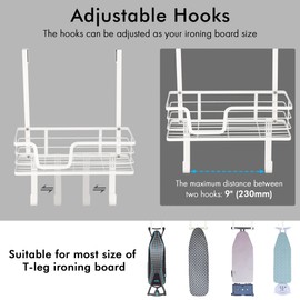 KES Ironing Board Hanger Over The Door, T-Leg Holder, for 1 3/8" Door, Metal Iron Holder White, HIR500A-WH