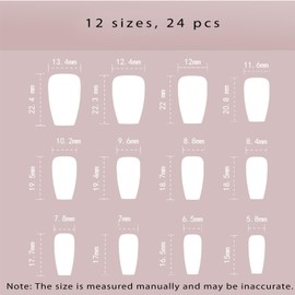 24Pcs False Nails,UHOMENY Square False Nails Short Long Fake Nails Acrylic Stick on Nails for Women Girls Nail Art Press on Nails with manicure kit (Light Pink Gradient White, 12 size)