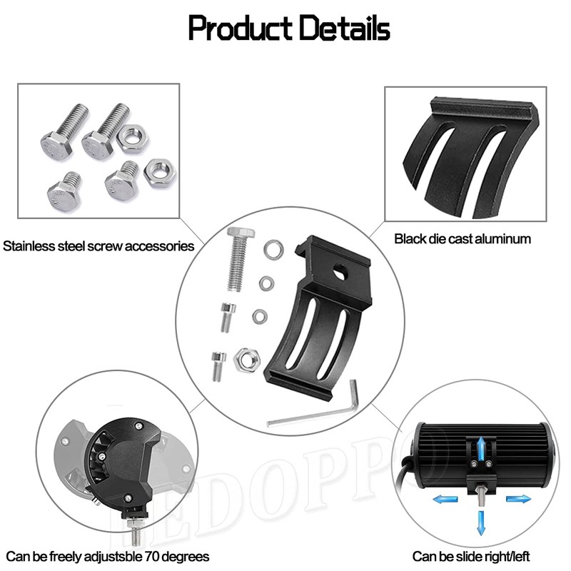 LEDOPPO LED Light Bar Mounting Brackets Kit - 2PCS Bottom